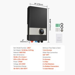 tankless electric water heater, 27kw instant hot water heater under sink, on demand for bathroom, kitchen, office with lcd touch screen, child security lock ,space saving, 240v black