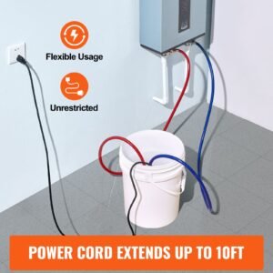 tankless water heater flushing kit, includes efficient pump & 5 gallon pail & 2 hoses & descaling powder, wrench and adapter for quick install easy to start, water heater flush kit