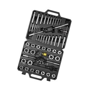 Tap and Die Set, 51-Piece Metric Sizes M6 to M24, with Coarse and Fine Thread Taps and Dies, Wrench, Carrying Case and Complete Accessories, Bearing Steel, for Threading and Rethreading Threads
