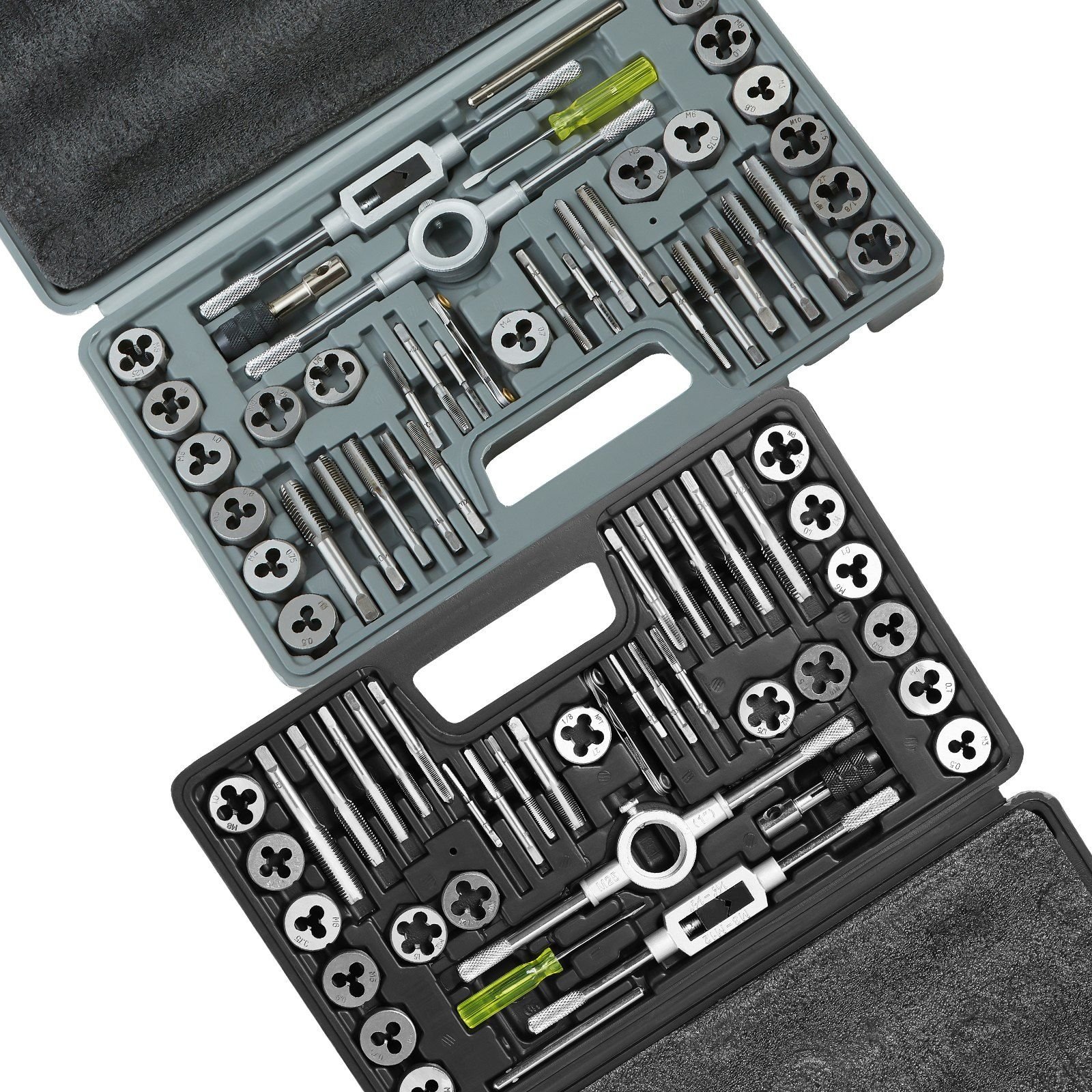 tap and die set, 80 piece metric and sae standard, bearing steel taps and dies, essential threading tool for cutting external internal threads, with complete accessories and storage case
