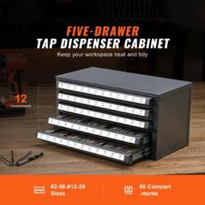 tap dispenser cabinet, five drawer tap organizer cabinet for #2 56 #12 28 steel tap dispenser organizer cabinet with labels, 60 compartment stackable tap cabinet for tap storage