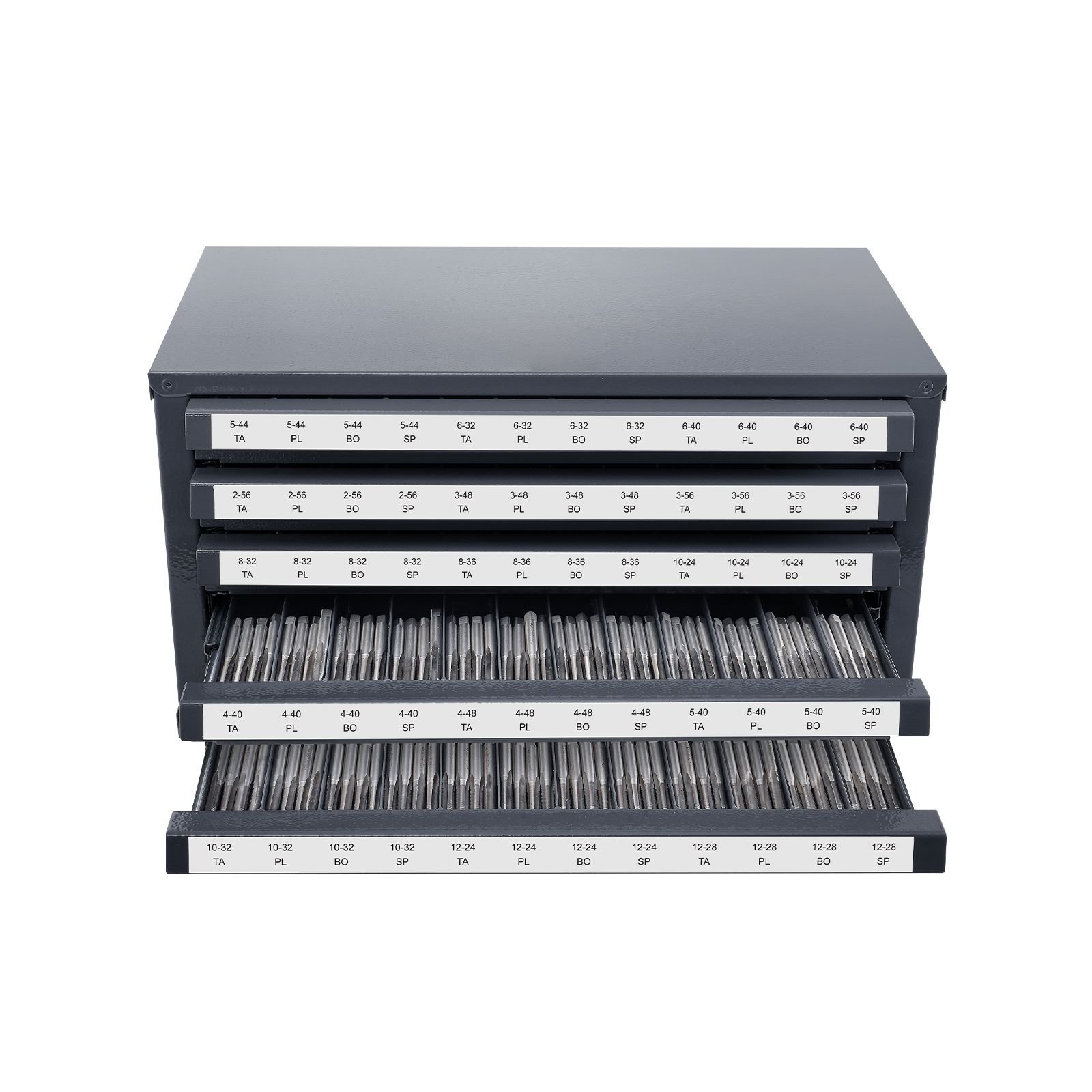 tap dispenser cabinet, five drawer tap organizer cabinet for #2 56 #12 28 steel tap dispenser organizer cabinet with labels, 60 compartment stackable tap cabinet for tap storage