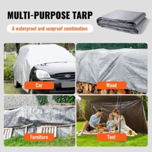 tarp waterproof 16x20 ft, plastic poly tarp cover 10 mil, multi purpose tear uv and temperature resistant outdoor tarpaulin with high durability reinforced grommets (silver/brown)