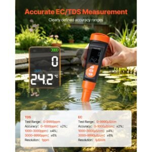 tds meter, 0 9990 ppm measuring range, ec (conductivity) /tds (ppm) multi parameter measurement, digital water tester with atc, clear va display screen, for drinking water quality testing