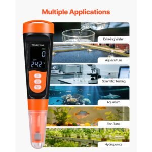 tds meter, 0 9990 ppm measuring range, ec (conductivity) /tds (ppm) multi parameter measurement, digital water tester with atc, clear va display screen, for drinking water quality testing