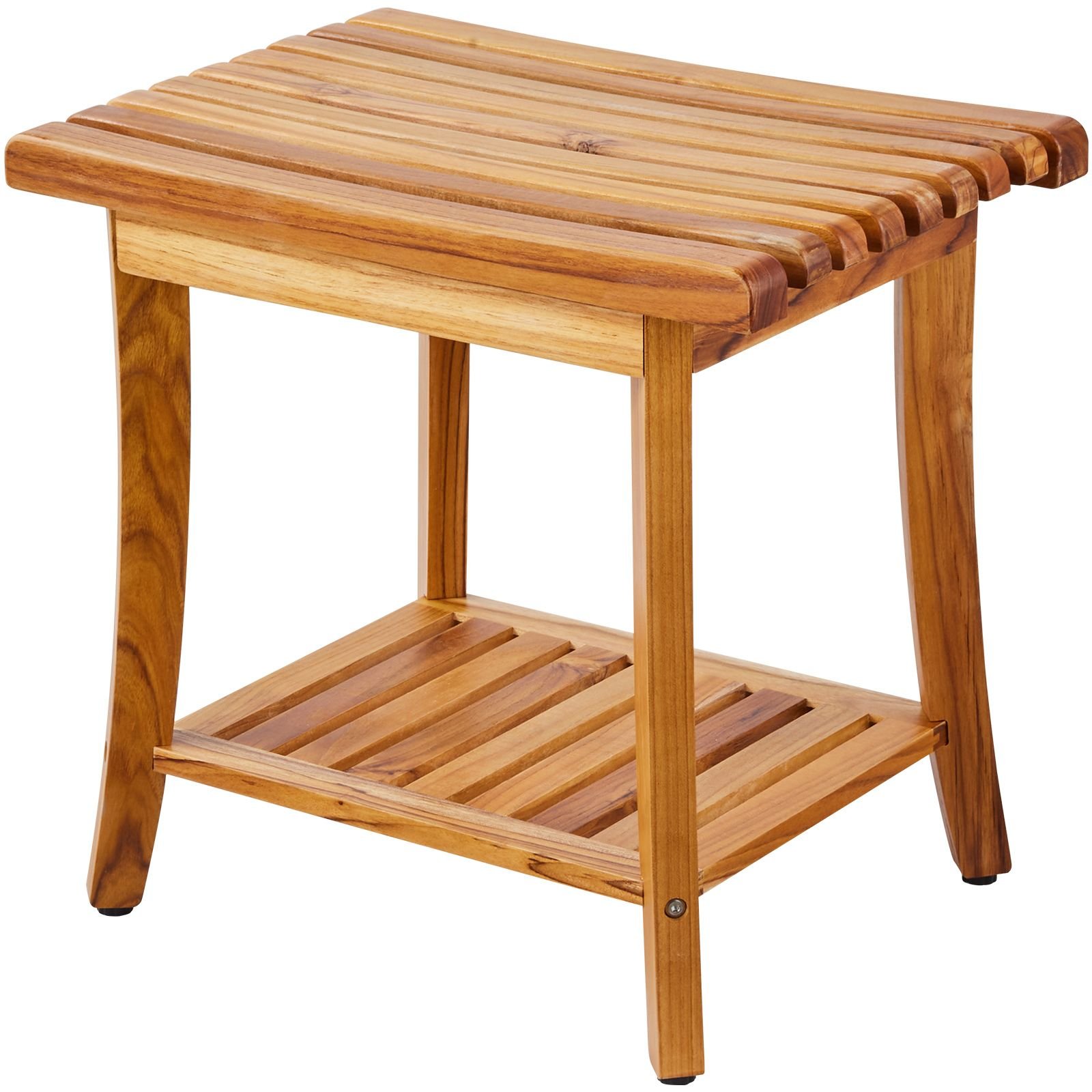 teak shower bench, 20 x 14.3 x 17.9 in, waterproof wood shower stool with storage shelf non slip foot pads, 400 lbs maximum load capacity shower chair seat, for bathroom indoor and outdoor use