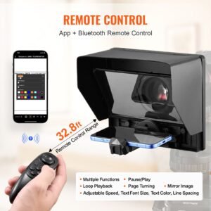 teleprompter, 10" aluminum alloy, desktop prompter with adjustable spectroscope, remote control, for youtube, twitch, zoom, supports dslr/webcam/smartphone, for video recording/live streaming