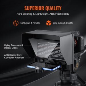 teleprompter, 10" aluminum alloy, desktop prompter with adjustable spectroscope, remote control, for youtube, twitch, zoom, supports dslr/webcam/smartphone, for video recording/live streaming