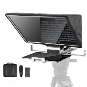 Teleprompter, 16" Aluminum Alloy, Floor Type with Adjustable Angle Spectroscope, Remote Control, for YouTube, Twitch, Zoom, Supports DSLR/Webcam, for Video Recording/Live Streaming