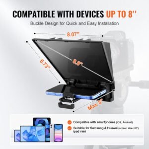 teleprompter, 8" aluminum alloy, desktop prompter with adjustable spectroscope, remote control, for youtube, twitch, zoom, supports dslr/webcam/smartphone, for video recording/live streaming