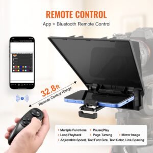 teleprompter, 8" aluminum alloy, desktop prompter with adjustable spectroscope, remote control, for youtube, twitch, zoom, supports dslr/webcam/smartphone, for video recording/live streaming