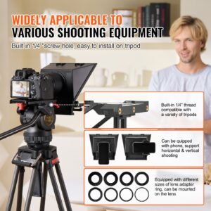 teleprompter, 8" aluminum alloy, desktop prompter with adjustable spectroscope, remote control, for youtube, twitch, zoom, supports dslr/webcam/smartphone, for video recording/live streaming