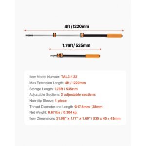 telescopic extension pole, 1.76 4 ft multi purpose extendable pole, sturdy aluminum alloy paint pole extension with flip lock design, high reach roller stick for painting, dusting and cleaning