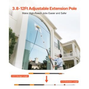telescopic extension pole, 3.8 12 ft multi purpose extendable pole, sturdy aluminum alloy paint pole extension with flip lock design, high reach roller stick for painting, dusting and cleaning