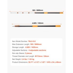 telescopic extension pole, 4.66 19 ft multi purpose extendable pole, sturdy aluminum alloy paint pole extension with flip lock design, high reach roller stick for painting, dusting and cleaning