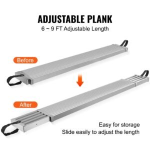telescoping aluminum work plank, 6 9 feet 500lbs capacity, 12.5 inch width aluminum scaffold plank,extension staging plank with skid proof platform scaffold ladder accessory