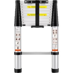 telescoping ladder, 10.5 ft aluminum one button retraction collapsible extension ladder, 375 lbs capacity with non slip feet, portable multi purpose compact ladder for home, rv, loft, ansi liste