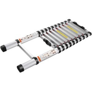 telescoping ladder, 10.5 ft aluminum one button retraction collapsible extension ladder, 375 lbs capacity with non slip feet, portable multi purpose compact ladder for home, rv, loft, ansi liste