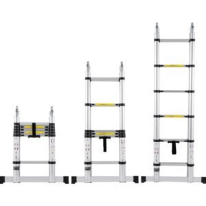 Telescoping Ladder, 12.5FT A-Shape Aluminum Extension Ladder Lightweight, Multi-button Retraction Collapsible Ladder, 375 LBS Capacity w/ Stabilizer Bar, Multi-Purpose Ladders for RV, Camper