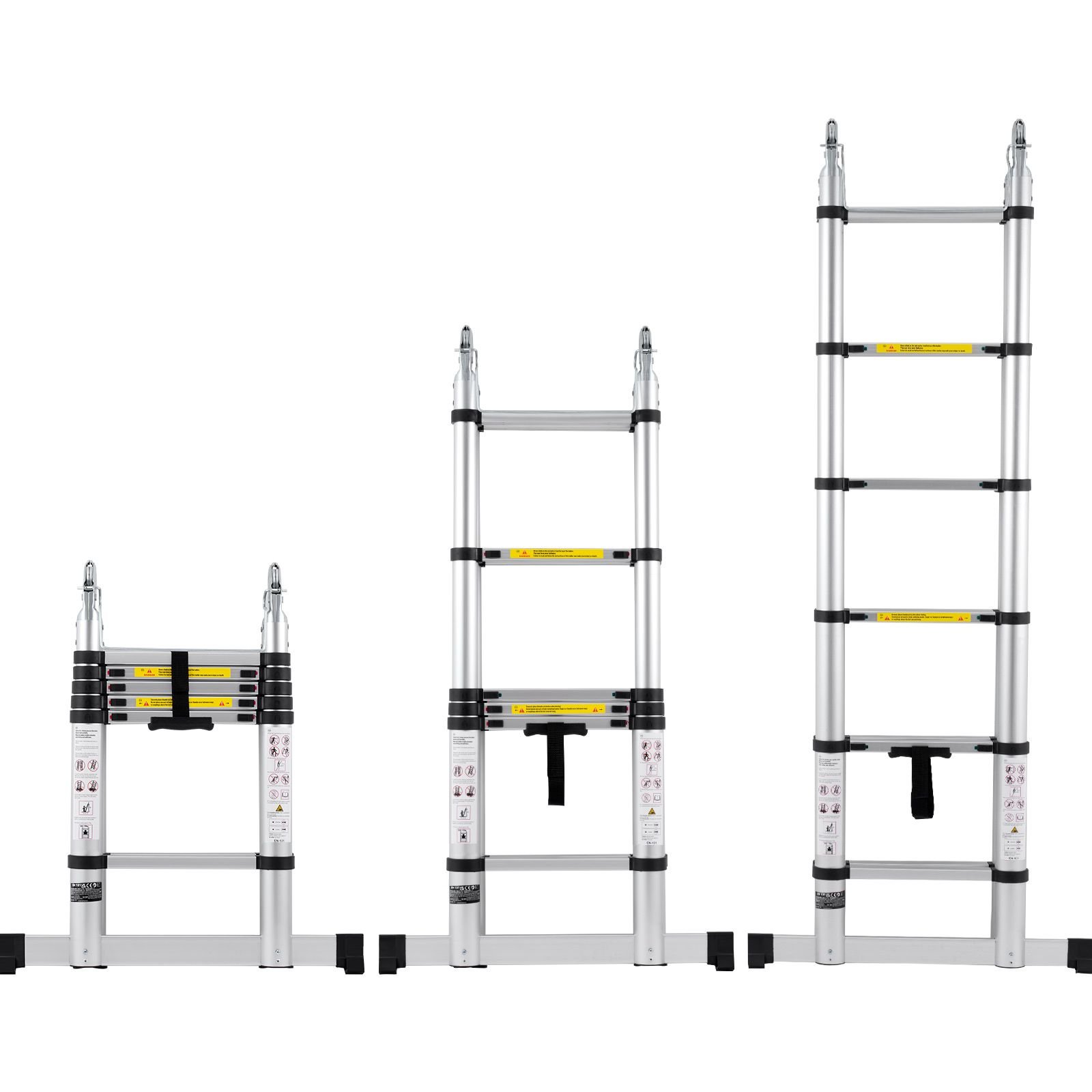 telescoping ladder, 12.5ft a shape aluminum extension ladder lightweight, multi button retraction collapsible ladder, 375 lbs capacity w/ stabilizer bar, multi purpose ladders for rv, camper