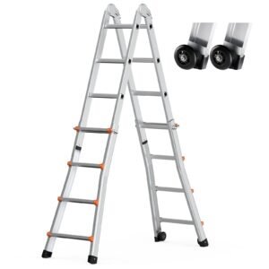 Telescoping Ladder A Frame, 13 FT Compact Aluminum Extension Ladder, Multi-Function Portable Collapsible RV Ladder, Telescopic Ladder for Homework Stairs Indoor Outdoor Roof, 330lb Load
