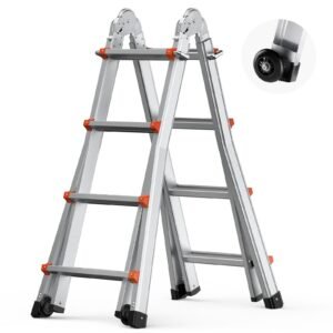 telescoping ladder a frame, 13 ft compact aluminum extension ladder, multi function portable collapsible rv ladder, telescopic ladder for homework stairs indoor outdoor roof, 330lb load