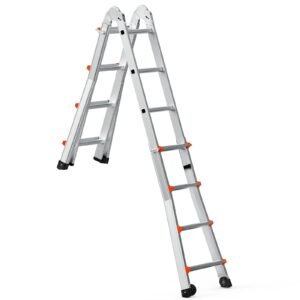 telescoping ladder a frame, 13 ft compact aluminum extension ladder, multi function portable collapsible rv ladder, telescopic ladder for homework stairs indoor outdoor roof, 330lb load