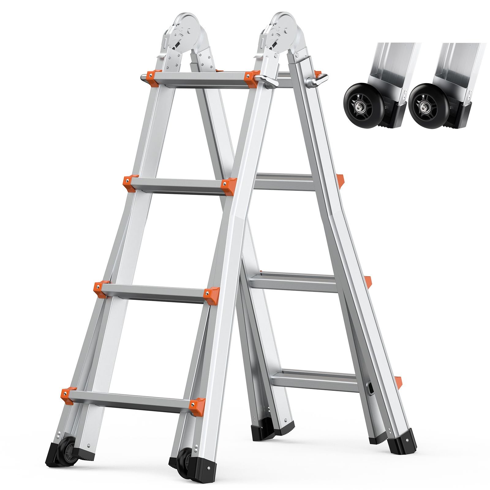 telescoping ladder a frame, 15.5 ft compact aluminum extension ladder, multi function portable collapsible rv ladder, telescopic ladder for homework stairs indoor outdoor roof, 330lb load