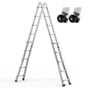 Telescoping Ladder A Frame, 17 FT Compact Aluminum Extension Ladder, Multi-Function Portable Collapsible RV Ladder, Telescopic Ladder for Homework Stairs Indoor Outdoor Roof, 330lb Load