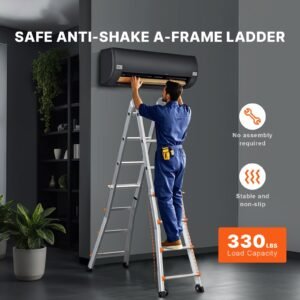 telescoping ladder a frame, 20 ft compact aluminum extension ladder, multi function portable collapsible rv ladder, telescopic ladder for homework stairs indoor outdoor roof, 330lb load