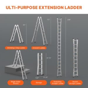 telescoping ladder a frame, 20 ft compact aluminum extension ladder, multi function portable collapsible rv ladder, telescopic ladder for homework stairs indoor outdoor roof, 330lb load