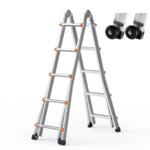 Telescoping Ladder A Frame, 20 FT Compact Aluminum Extension Ladder, Multi-Function Portable Collapsible RV Ladder, Telescopic Ladder for Homework Stairs Indoor Outdoor Roof, 330lb Load