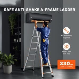 telescoping ladder a frame, 20.5 ft compact aluminum extension ladder, multi function portable collapsible rv ladder, telescopic ladder for homework stairs indoor outdoor roof, 330lb load