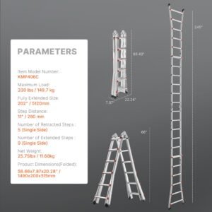 telescoping ladder a frame, 20.5 ft compact aluminum extension ladder, multi function portable collapsible rv ladder, telescopic ladder for homework stairs indoor outdoor roof, 330lb load
