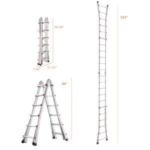 telescoping ladder a frame, 20.5 ft compact aluminum extension ladder, multi function portable collapsible rv ladder, telescopic ladder for homework stairs indoor outdoor roof, 330lb load