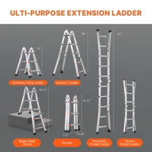 telescoping ladder a frame, 9.5 ft compact aluminum extension ladder, multi function portable collapsible rv ladder, telescopic ladder for homework stairs indoor outdoor roof, 330lb load