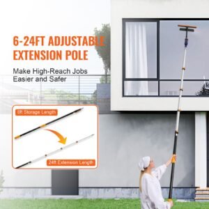 telescoping pole, 6 to 24 ft pole, extension multi purpose pole, sturdy aluminum alloy paint extendable pole with flip lock design, telescopic pole for painting, dusting and cleaning
