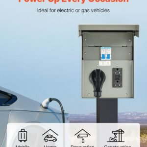 temporary power outlet panel, 20 30 amp, rv ev electrical outlet panel with nema 30 amp gfci 20 amp receptacle installed, pre wired ip54 weatherproof box, for rv camper car travel motorhome