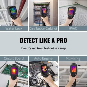 thermal imaging camera, 320 x 240 pixels super resolution, 25hz refresh rate infrared camera with 4 to 752 fahrenheit temperature range, 32g built in sd card, and rechargeable li ion battery