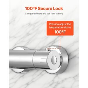 thermostatic shower faucet valve, 100 fahrenheit secure lock thermostatic shower valve trim mixer, hot cold water showering faucet temperature control valves, leak proof & chrome plated