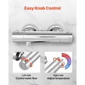 thermostatic shower faucet valve, 100 fahrenheit secure lock thermostatic shower valve trim mixer, hot cold water showering faucet temperature control valves, leak proof & chrome plated