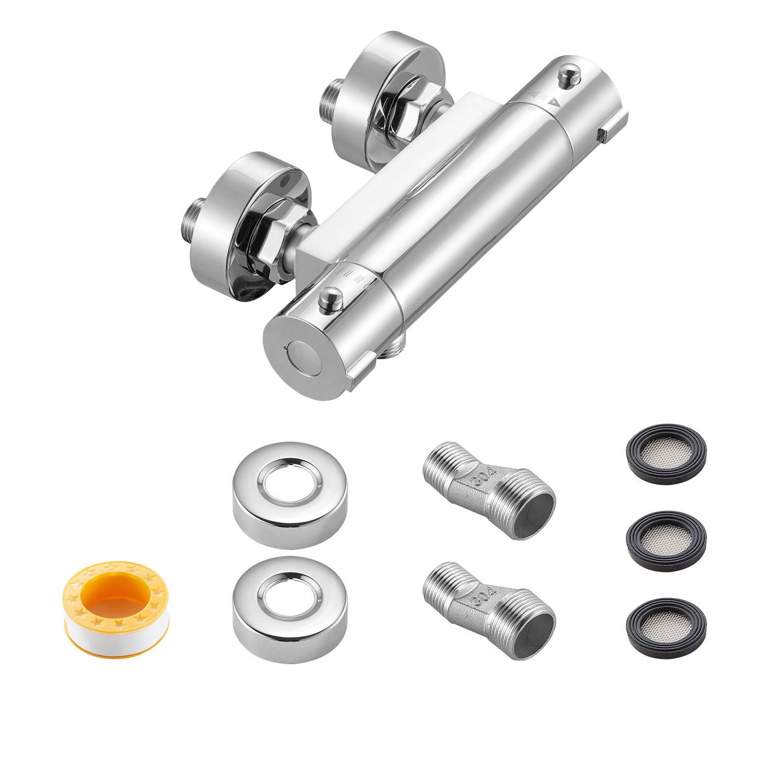 thermostatic shower faucet valve, 100 fahrenheit secure lock thermostatic shower valve trim mixer, hot cold water showering faucet temperature control valves, leak proof & chrome plated