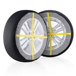 thickened snow socks for tires, full coverage tire socks with polyester fiber, snow traction tire cover for car, suv, pickup and truck (pack of 2) large