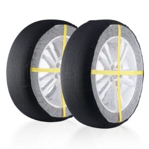 thickened snow socks for tires, full coverage tire socks with polyester fiber, snow traction tire cover for car, suv, pickup and truck (pack of 2) large