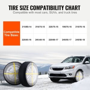 thickened snow socks for tires, polyester fiber tire socks with elastic straps, snow traction tire cover for car, suv, pickup and truck (pack of 2) extra large