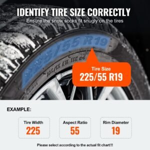 thickened snow socks for tires, polyester fiber tire socks with elastic straps, snow traction tire cover for car, suv, pickup and truck (pack of 2) extra large