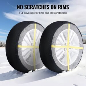 thickened snow socks for tires, polyester fiber tire socks with elastic straps, snow traction tire cover for car, suv, pickup and truck (pack of 2) extra large