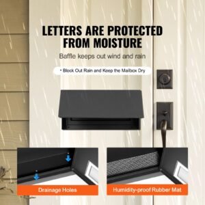 through the door key drop box, heavy duty steel through the door mailbox with 12" combination lock, mail drop box, black