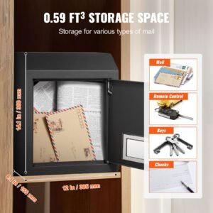 through the door key drop box, heavy duty steel through the door mailbox with 12" combination lock, mail drop box, black