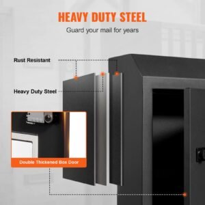 through the door key drop box, heavy duty steel through the door mailbox with 12" combination lock, mail drop box, black